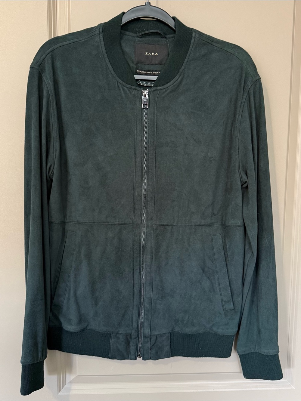 Zara Forest Green Suede Bomber Jacket